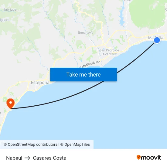 Nabeul to Casares Costa map