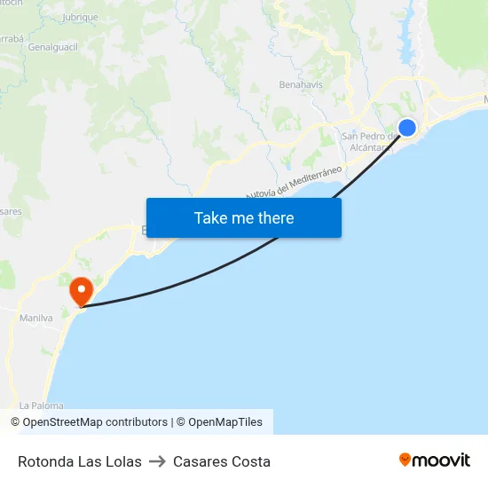 Rotonda Las Lolas to Casares Costa map