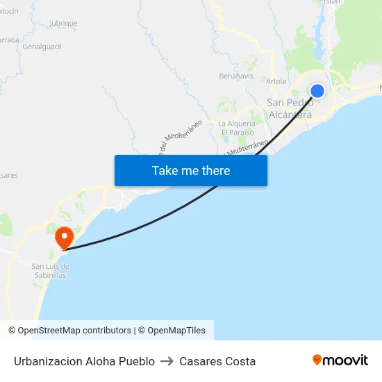 Urbanizacion Aloha Pueblo to Casares Costa map