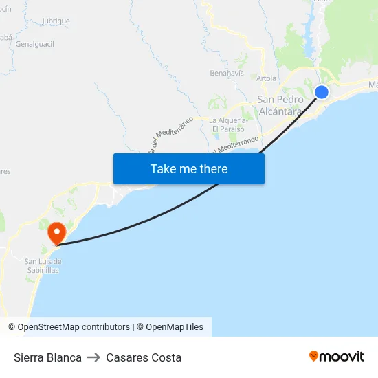 Sierra Blanca to Casares Costa map