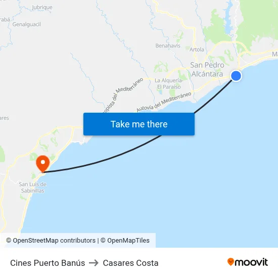 Cines Puerto Banus to Casares Costa map