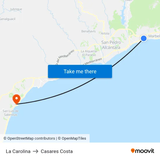 La Carolina to Casares Costa map