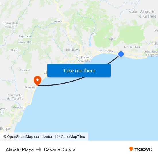 Alicate Playa to Casares Costa map