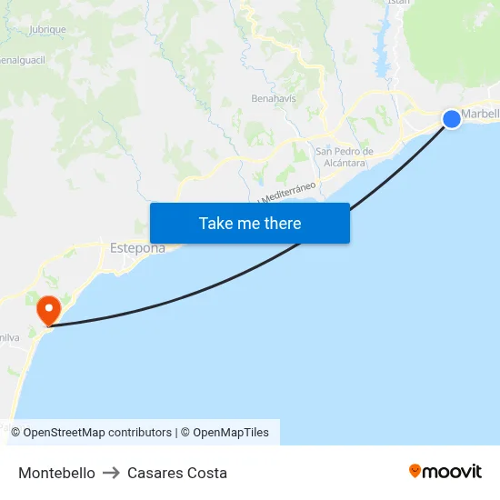 Montebello to Casares Costa map