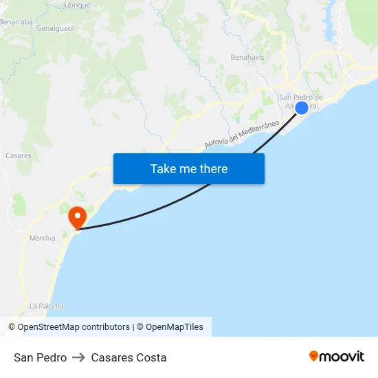 San Pedro to Casares Costa map