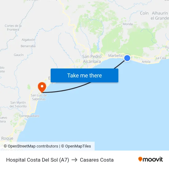 Hospital Costa Del Sol (A7) to Casares Costa map