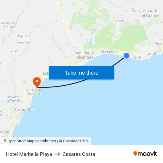 Hotel Marbella Playa to Casares Costa map