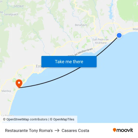 Restaurante Tony Roma's to Casares Costa map