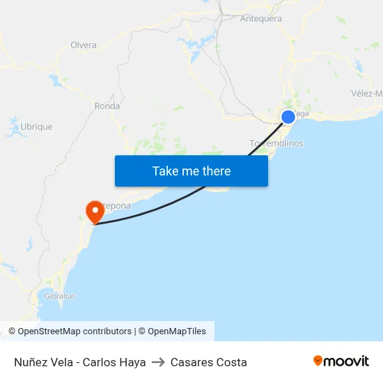 Nuñez Vela - Carlos Haya to Casares Costa map