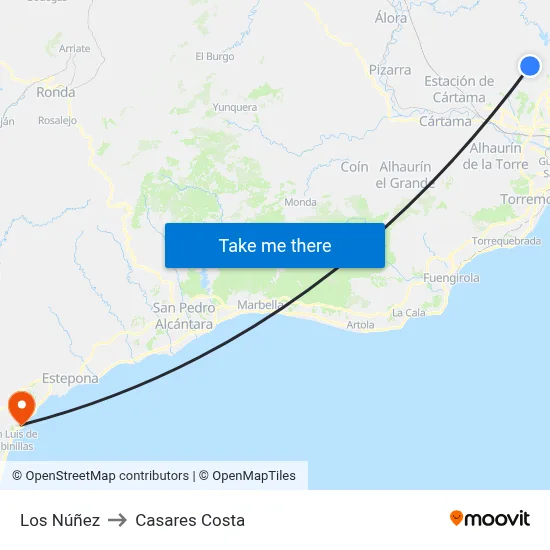 Los Núñez to Casares Costa map