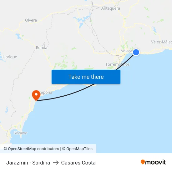 Jarazmín - Sardina to Casares Costa map