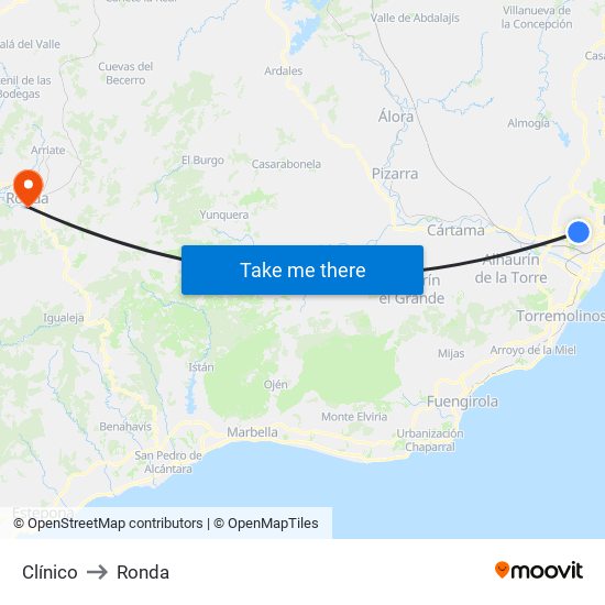 Clínico to Ronda map