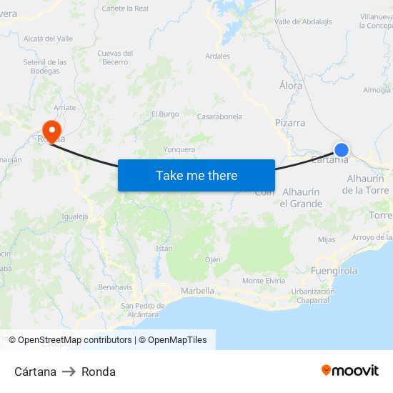 Cártana to Ronda map