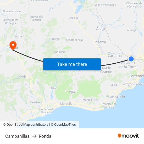Campanillas to Ronda map