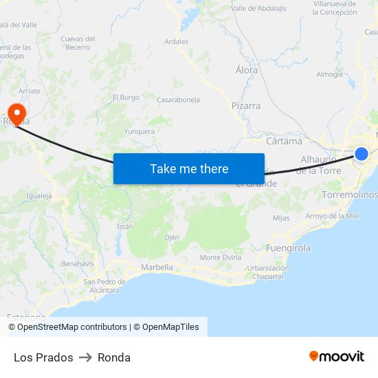 Los Prados to Ronda map