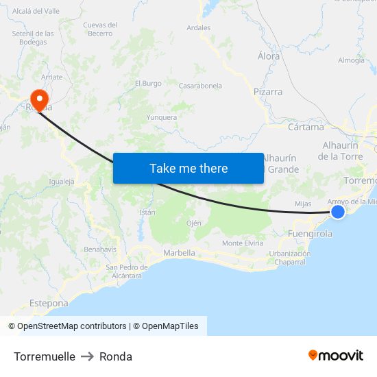 Torremuelle to Ronda map