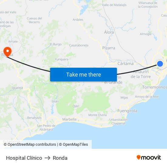 Hospital Clínico to Ronda map