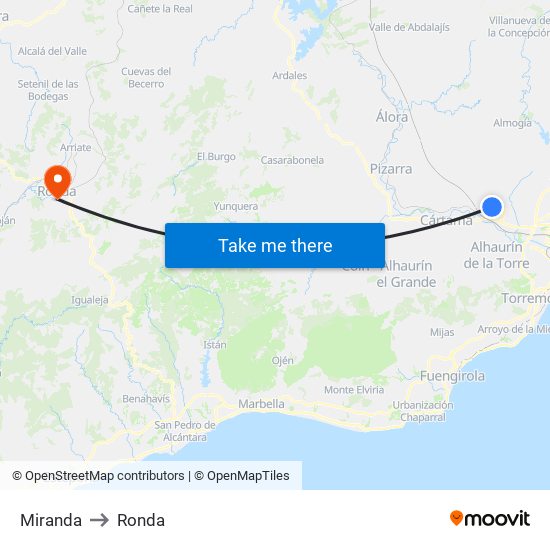 Miranda to Ronda map