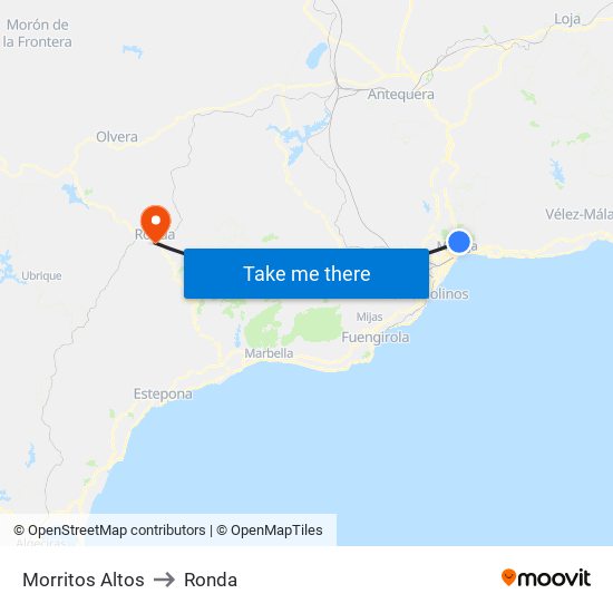 Morritos Altos to Ronda map