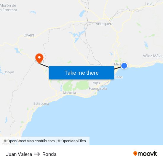 Juan Valera to Ronda map