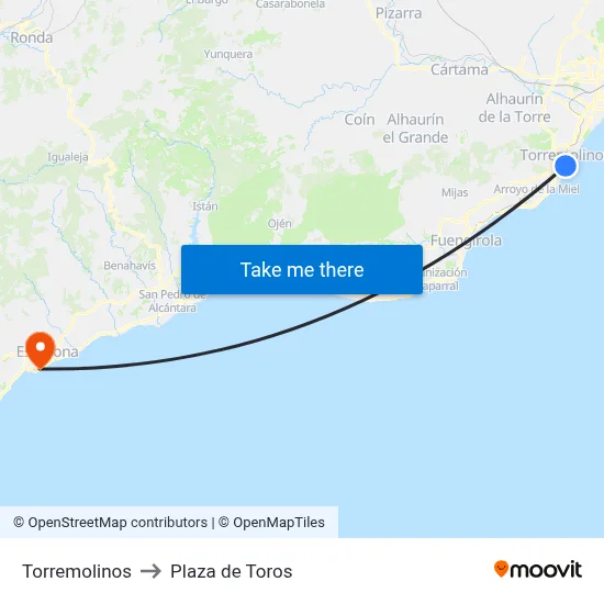 Torremolinos to Plaza de Toros map