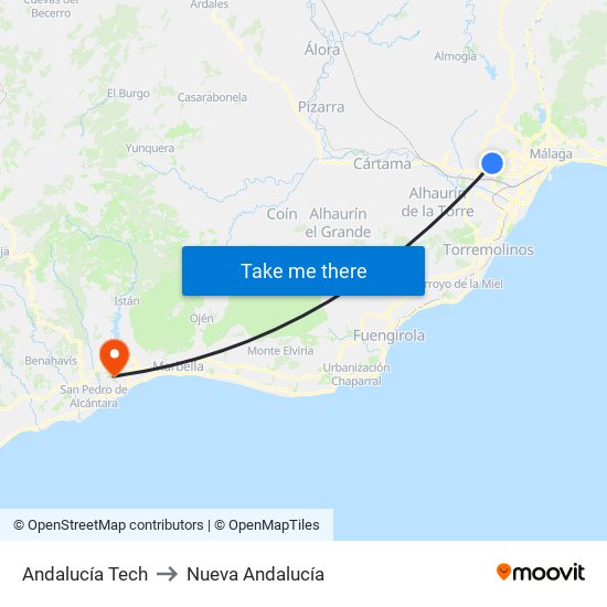 Andalucía Tech to Nueva Andalucía map