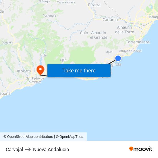 Carvajal to Nueva Andalucía map