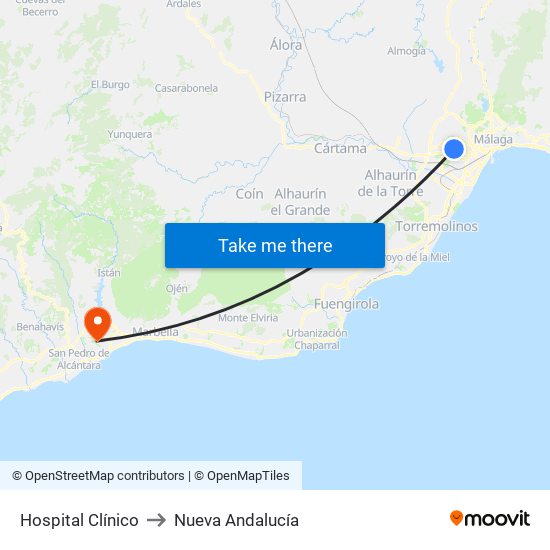 Hospital Clínico to Nueva Andalucía map