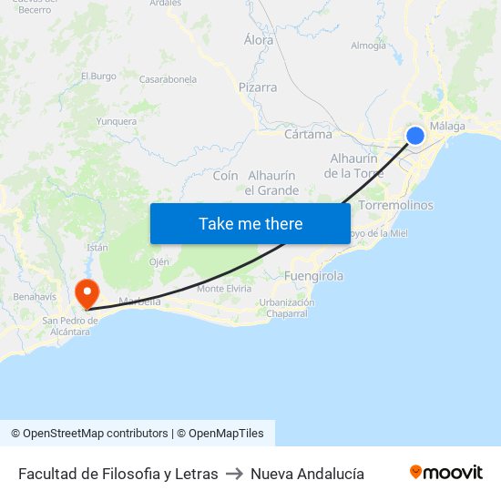 Facultad de  Filosofia y Letras to Nueva Andalucía map