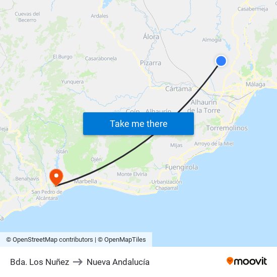Bda. Los Nuñez to Nueva Andalucía map