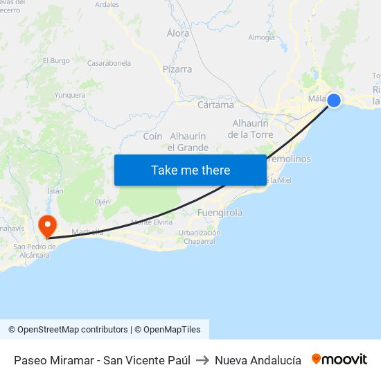 Paseo Miramar - San Vicente Paúl to Nueva Andalucía map