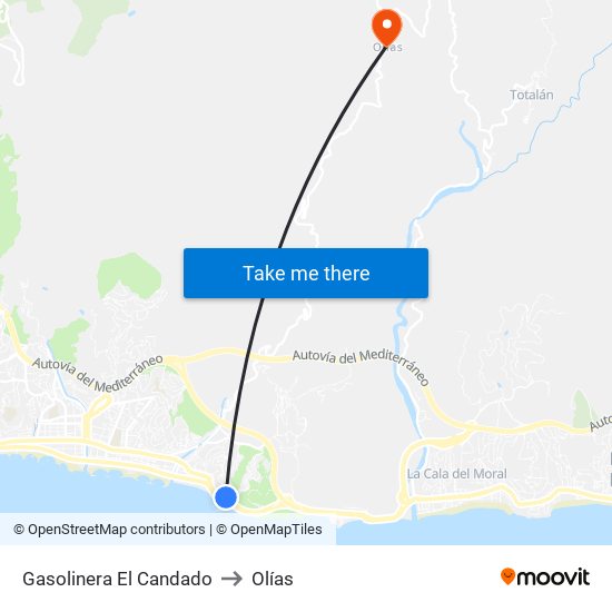 Gasolinera El Candado to Olías map