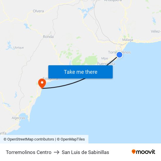 Torremolinos Centro to San Luis de Sabinillas map