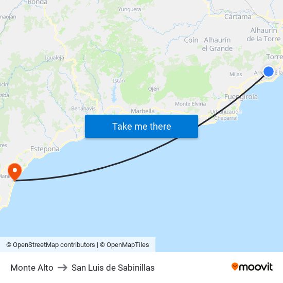 Monte Alto to San Luis de Sabinillas map