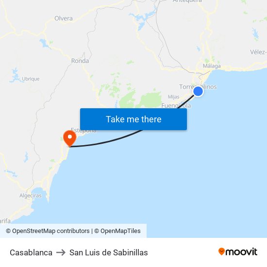 Casablanca to San Luis de Sabinillas map