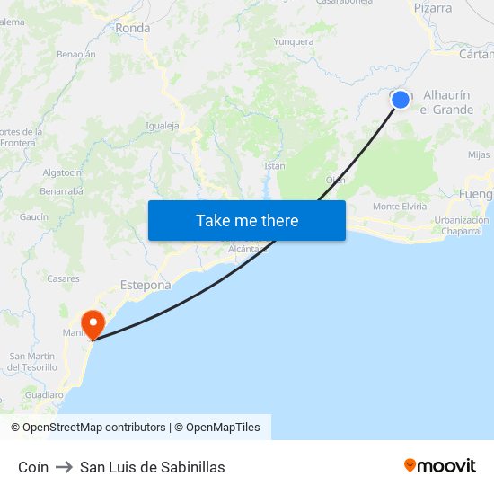 Coín to San Luis de Sabinillas map