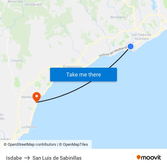 Isdabe to San Luis de Sabinillas map