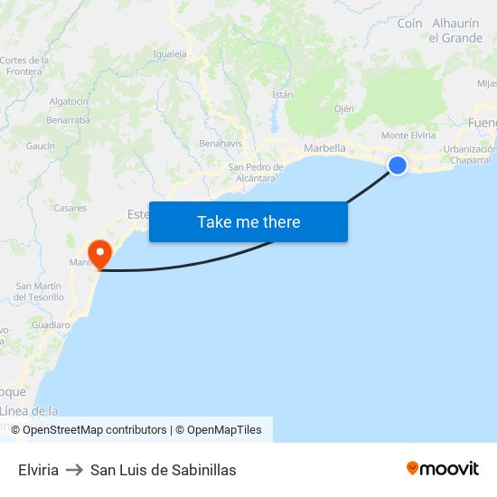 Elviria to San Luis de Sabinillas map