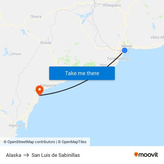 Alaska to San Luis de Sabinillas map