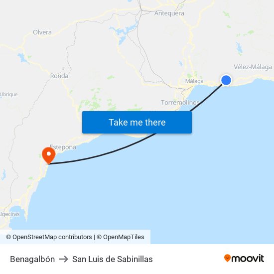 Benagalbón to San Luis de Sabinillas map