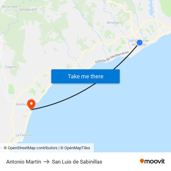 Antonio Martín to San Luis de Sabinillas map