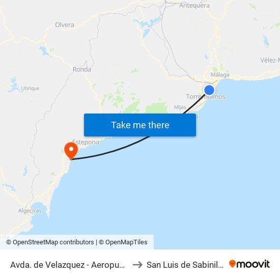 Avda. de Velazquez - Aeropuerto to San Luis de Sabinillas map