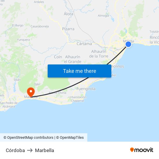 Córdoba to Marbella map