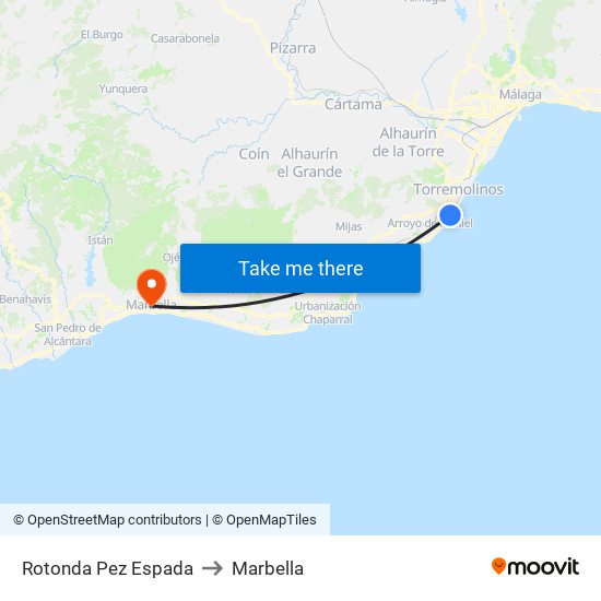 Rotonda Pez Espada to Marbella map