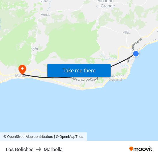 Los Boliches to Marbella map