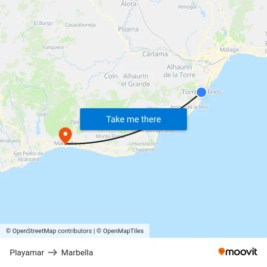 Playamar to Marbella map