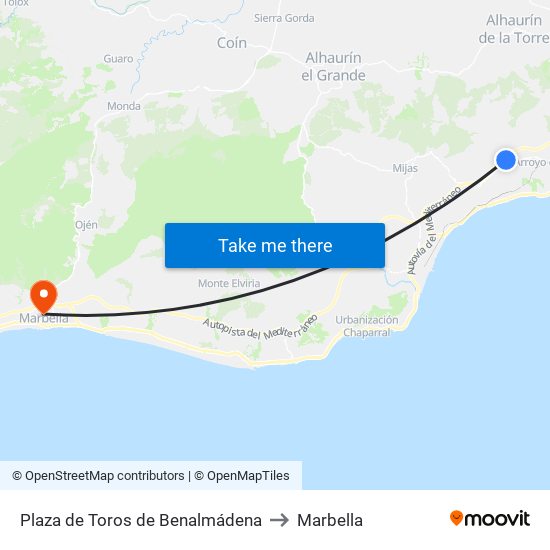 Plaza de Toros de Benalmádena to Marbella map