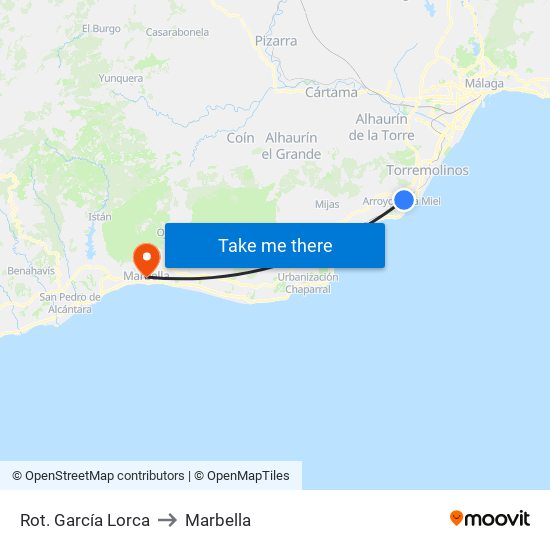 Rot. García Lorca to Marbella map