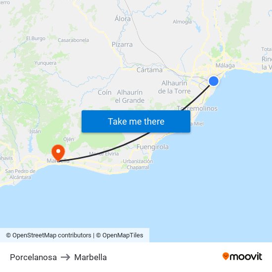 Porcelanosa to Marbella map