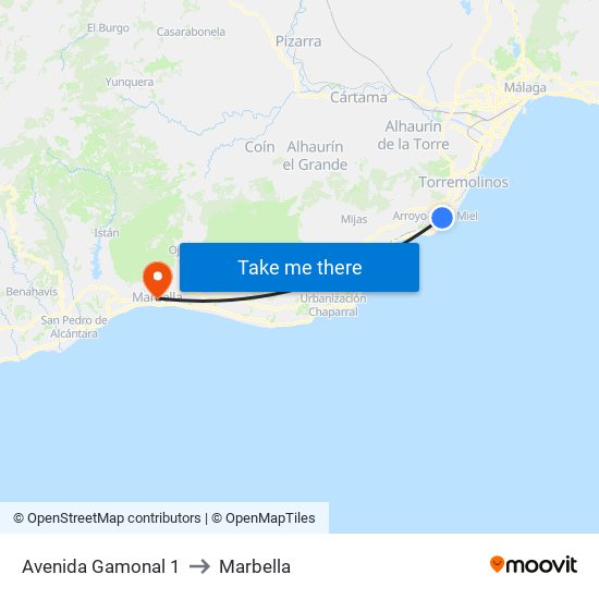 Avenida Gamonal 1 to Marbella map